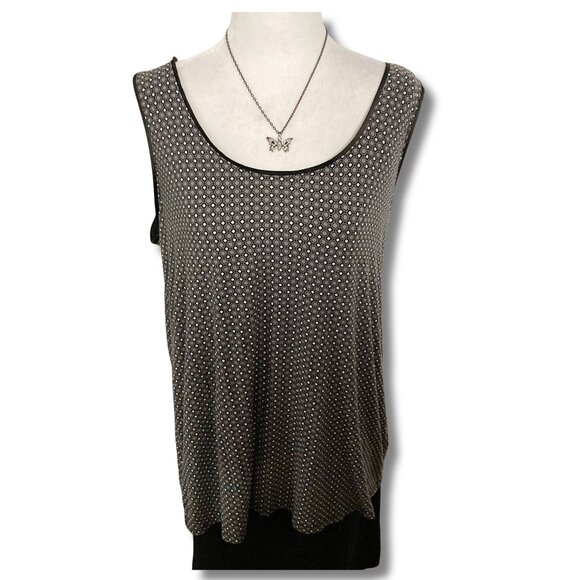 REITMANS Plus-size black grey white geometric print tank top XL 1X XXL 2X shirt - Picture 1 of 15